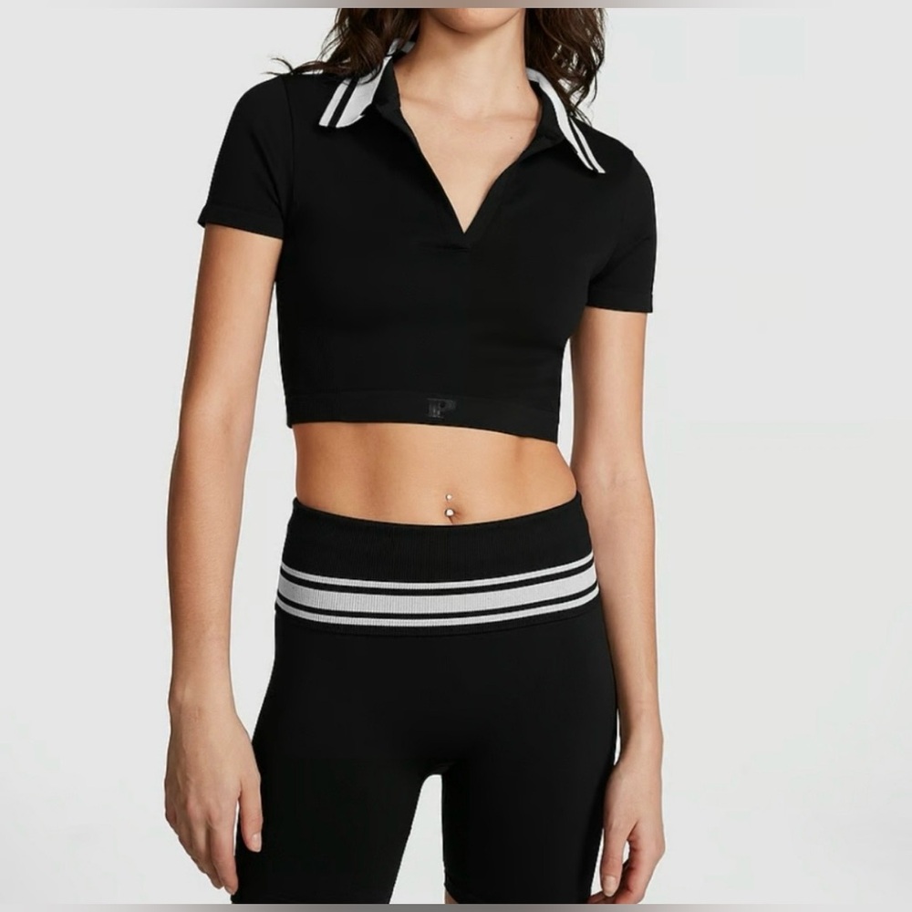 New PINK Victoria's Secret Flip It Seamless Foldover Bike Shorts Black Size L